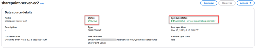 Figure 13 – Amazon Q Business data source connector deployment status