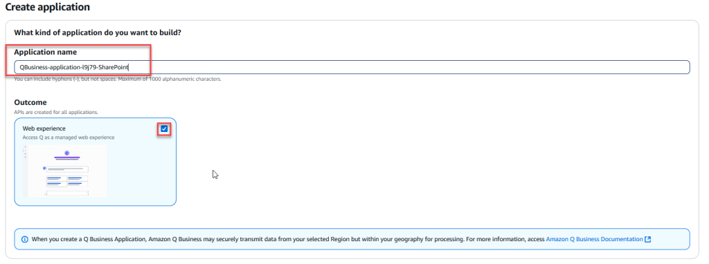 Figure 3 – Amazon Q Business application create wizard