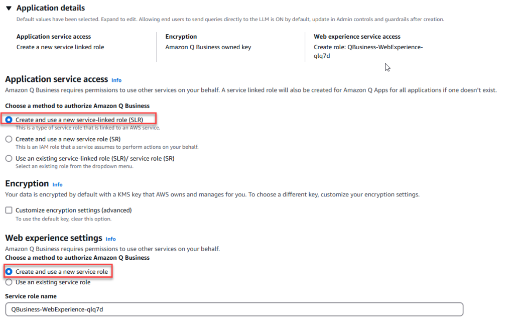 Figure 5 – Application service access and Web experience setting configuration