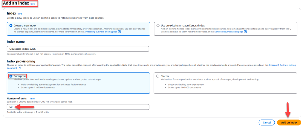 Figure 6 - Create a new index to retrieve responses from data