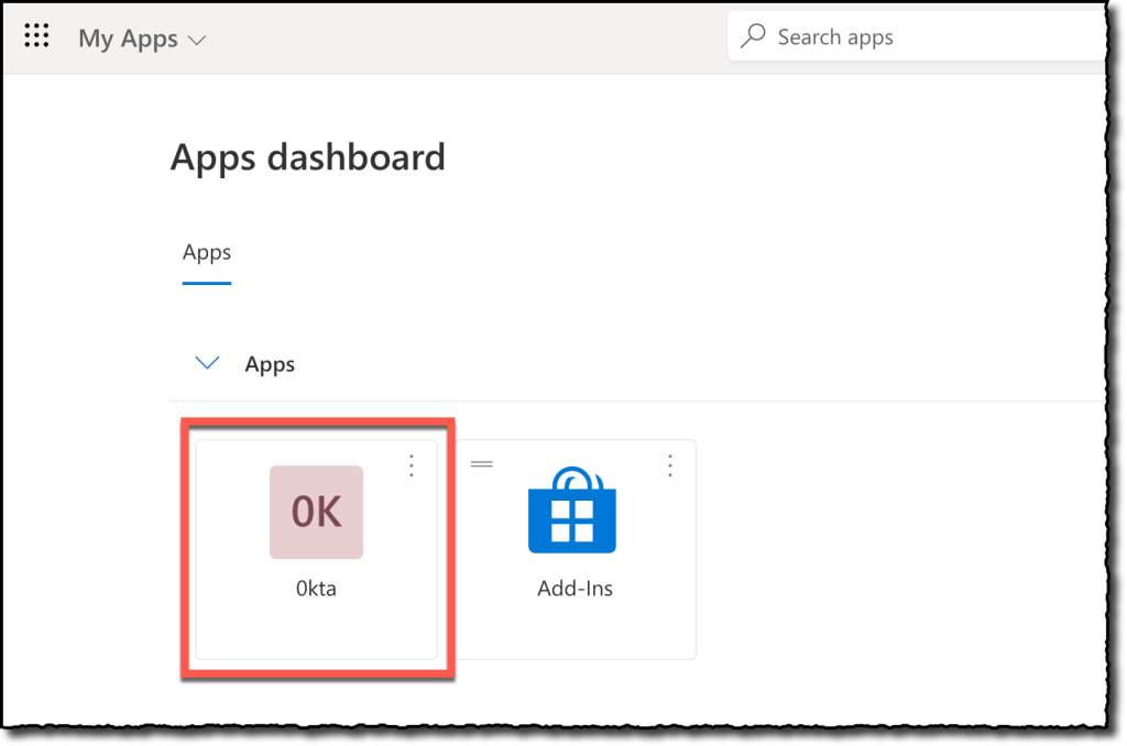 The Microsoft My Apps portal with the Okta enterprise application highlighted.