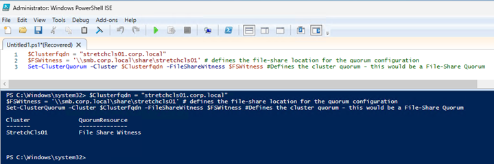 Setting the file share witness.