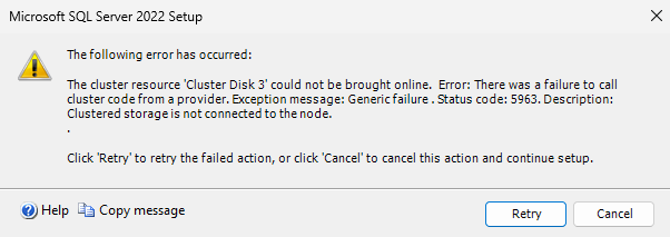 Warning dialog about the offline disks