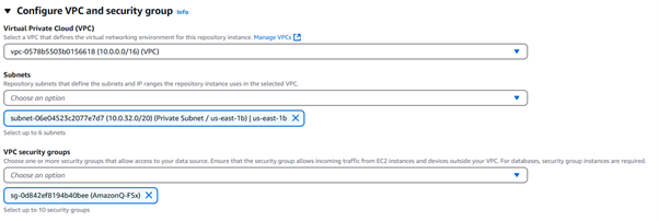 Figure 10 – Amazon Q Business data source Amazon VPC and Security group configuration.