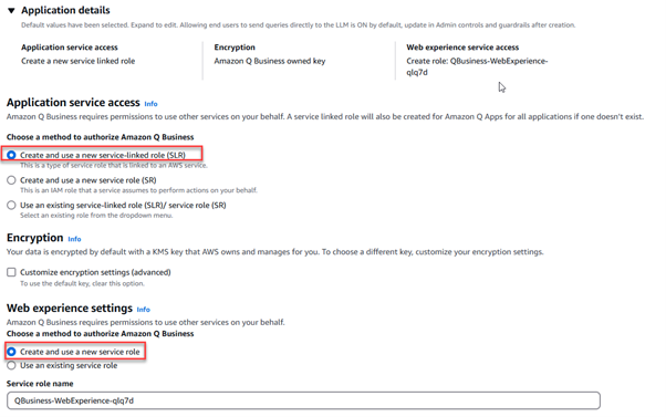 Figure 5 – Application service access and Web experience setting configuration.
