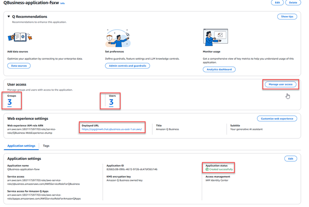 Figure 6 – Amazon Q Business application console.