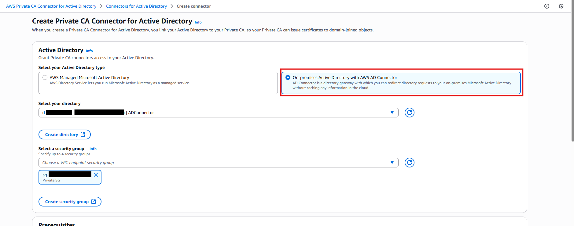 Add on premises directory details in create PCA connector page