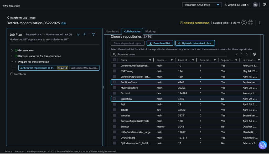 Wave selection in the AWS Transform page
