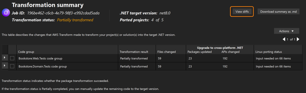 Image 15 – View diffs button in transformation summary