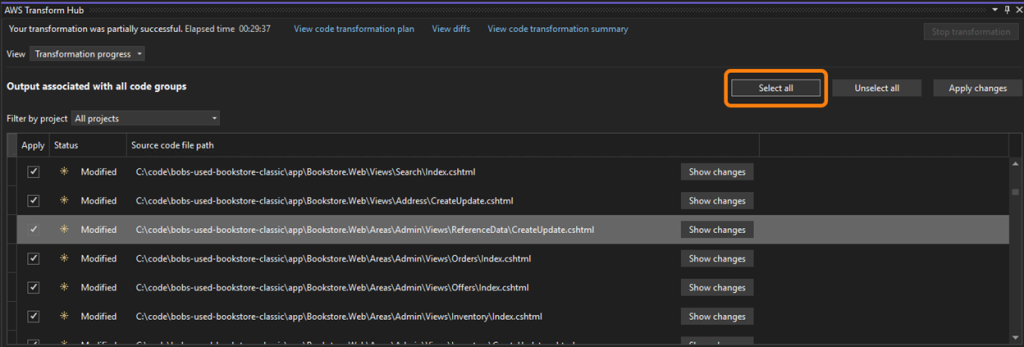 Image 22 – Select all changes