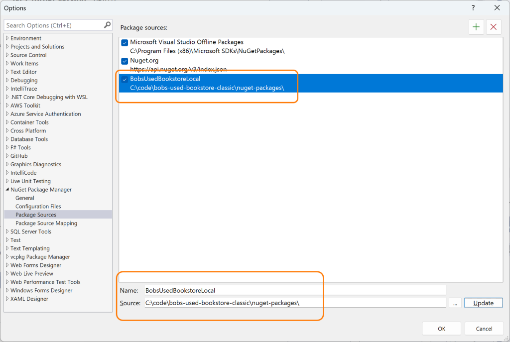 Image 6 - Configure the package source for local private Nuget packages.