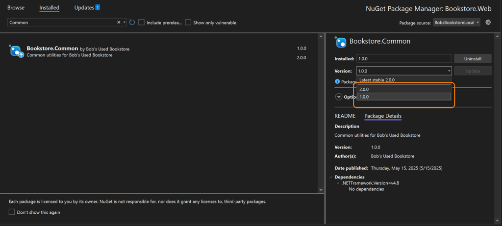 Image 9 - NuGet package versions in Package Manager