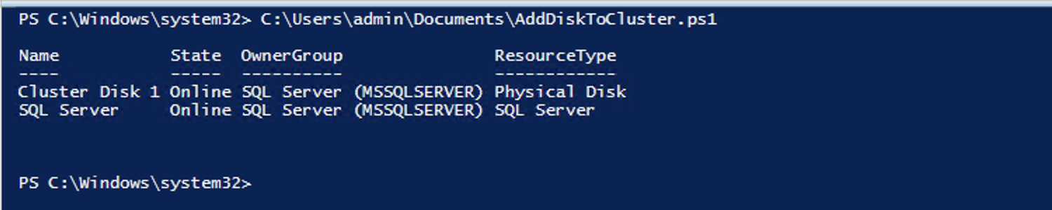 Adding disk to cluster using Powershell