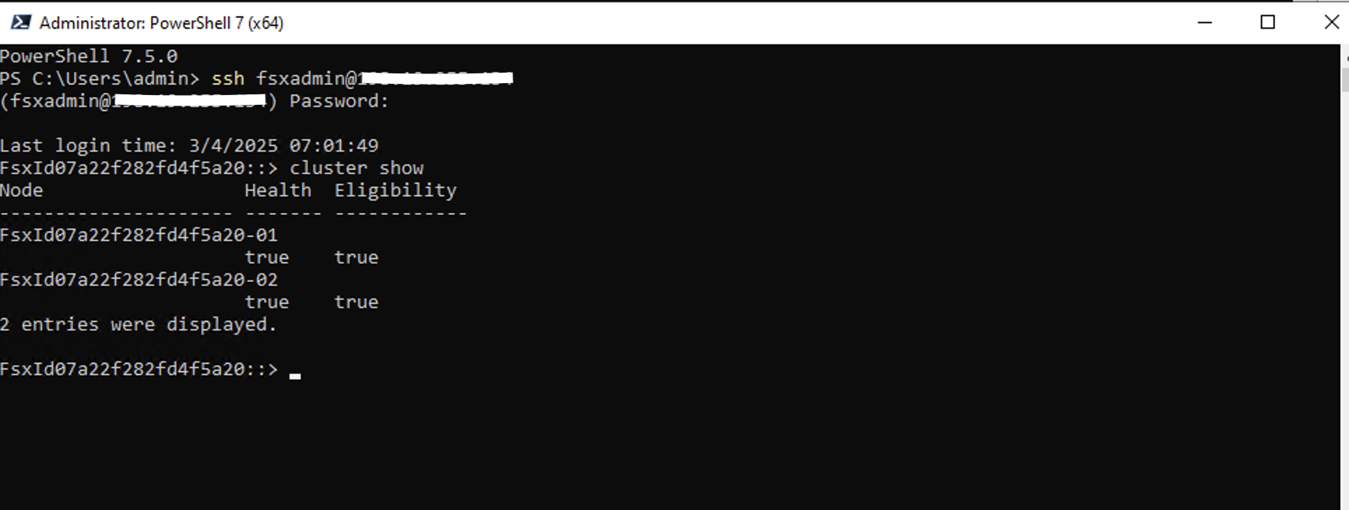 Connect to FsxN Filesystem using Powershell7