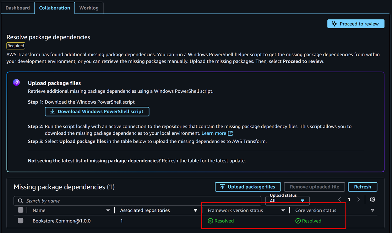 Verify the package dependency status after upload