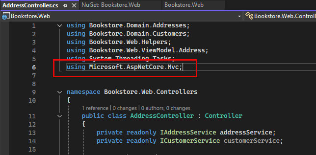 Review updated namespace reference in Controllers\AddressController.cs