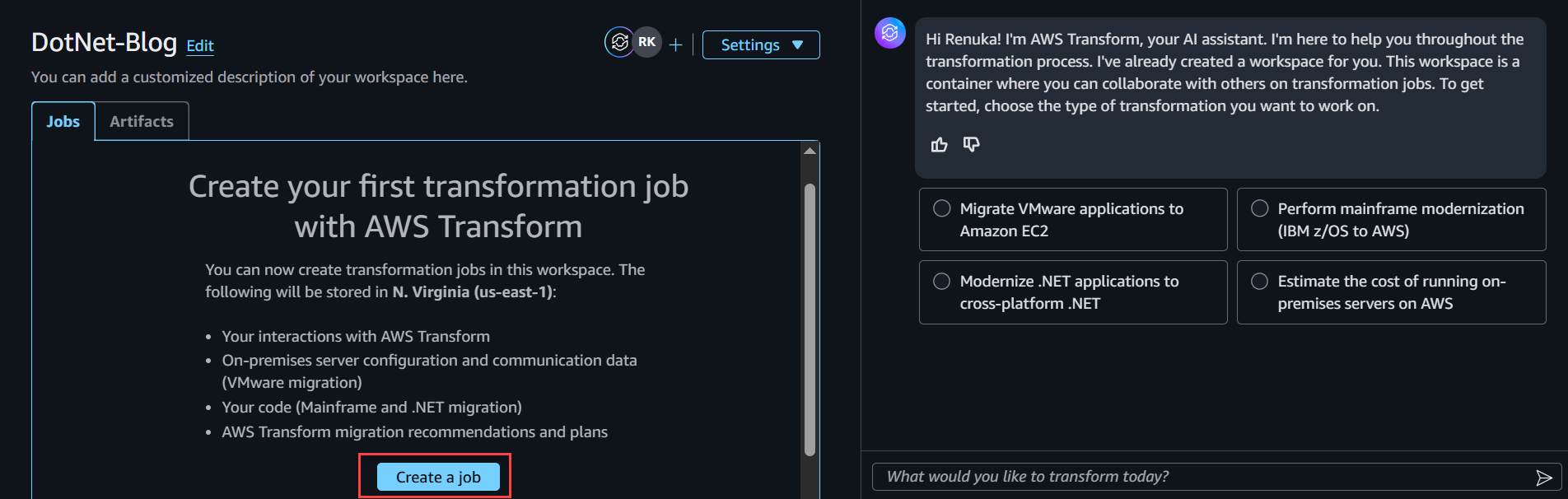 Create a transformation job