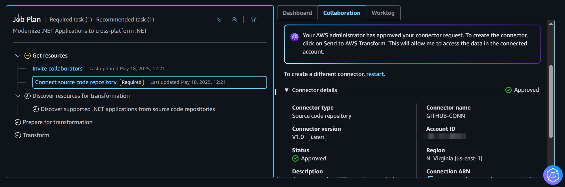 Verify the connector status from collaboration tab