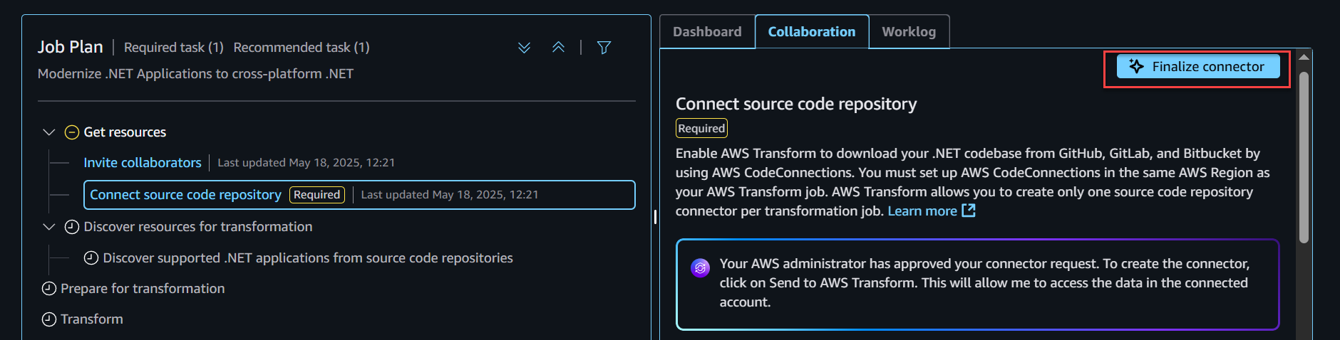 Finalize the connector to proceed