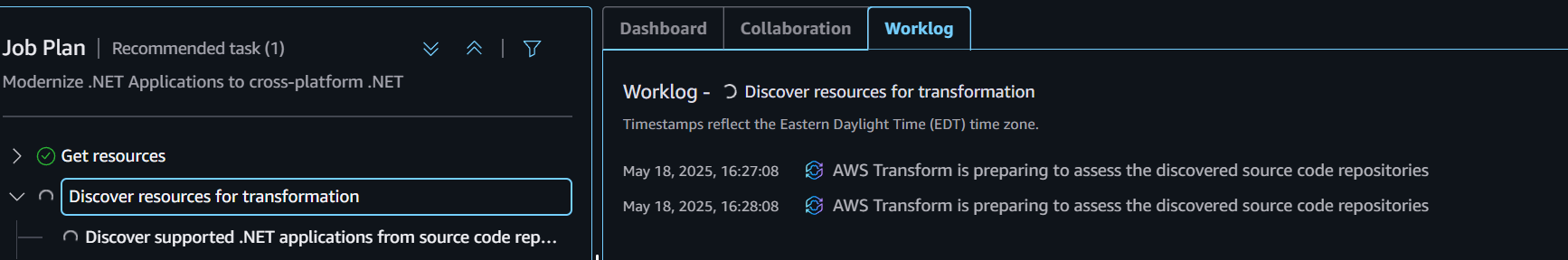 Discovery process tracking from Worklog tab
