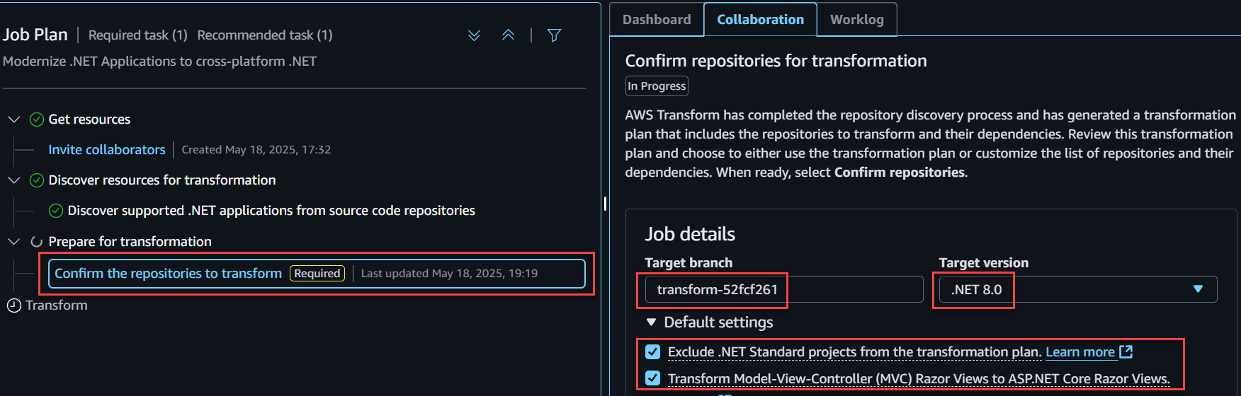 View the plan generated by AWS transform