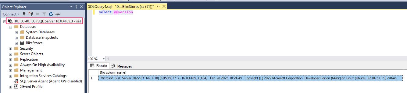 Connecting to the SQL Server container instance from SSMS