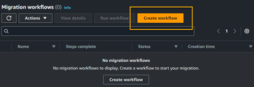A screenshot to create a workflow for the Migration hub console.