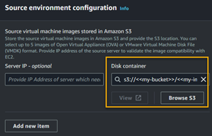 A screenshot to populate the Disk container field.