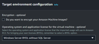 A screenshot to select the target Operating system and application license.