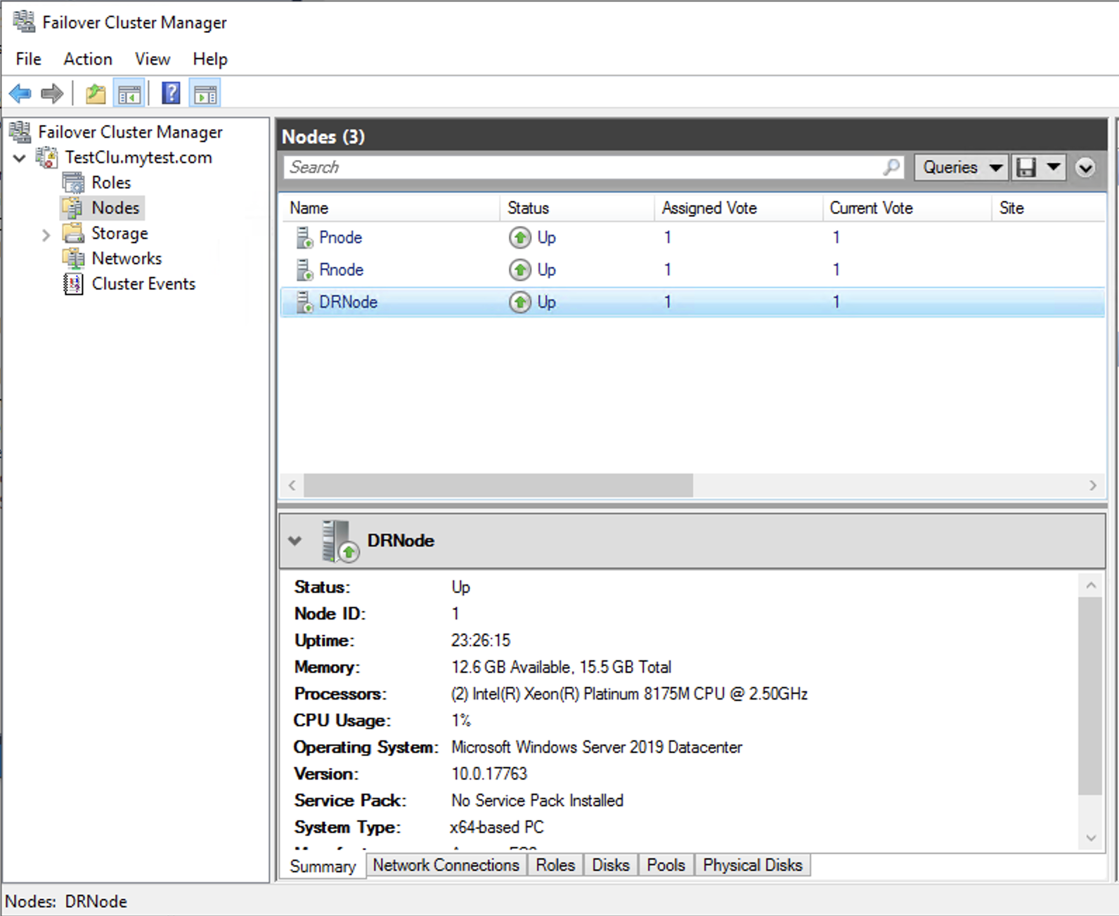 Successful addition of DR node as Cluster node