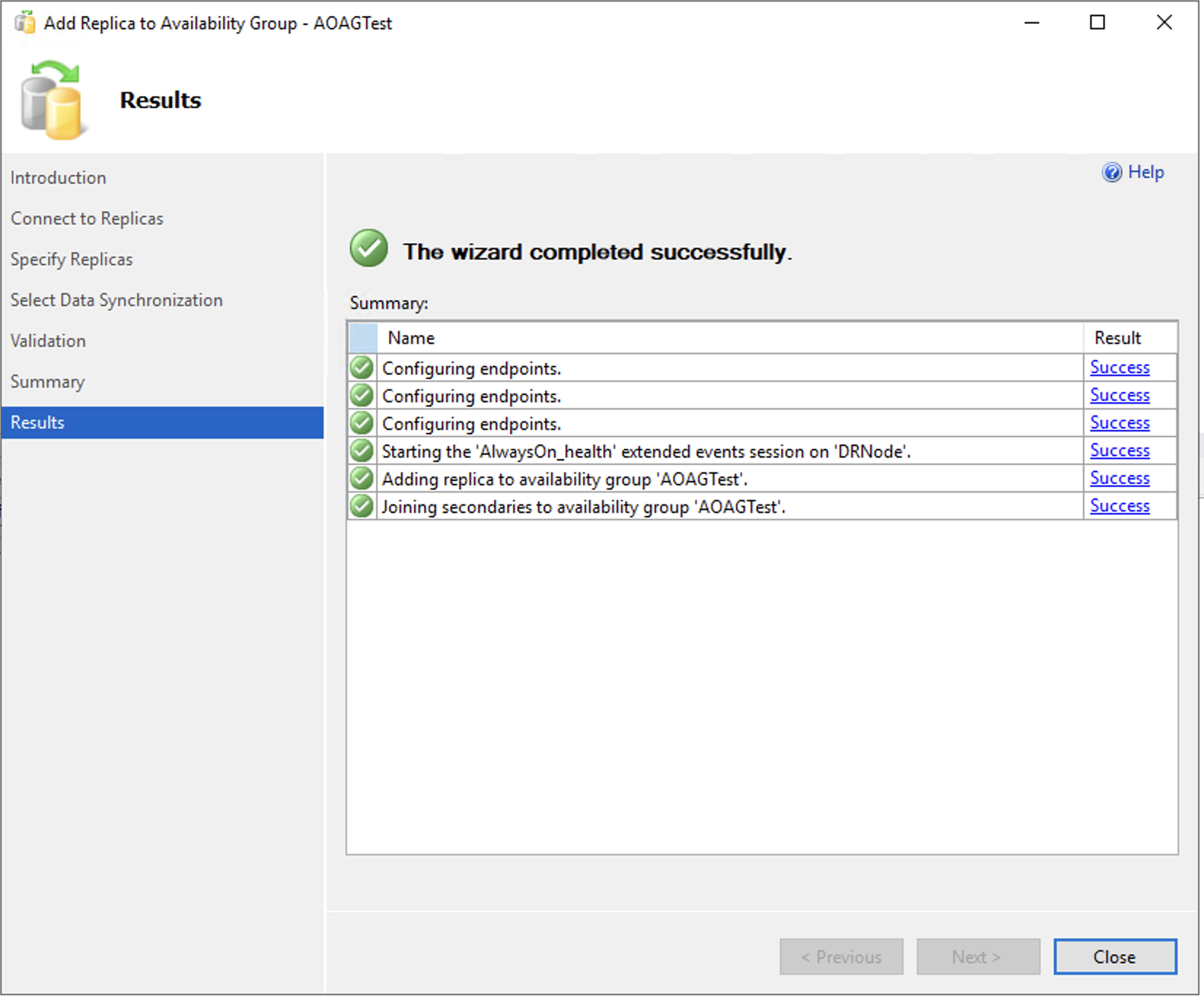 Successful addition confirmation of DRnode to AOAG