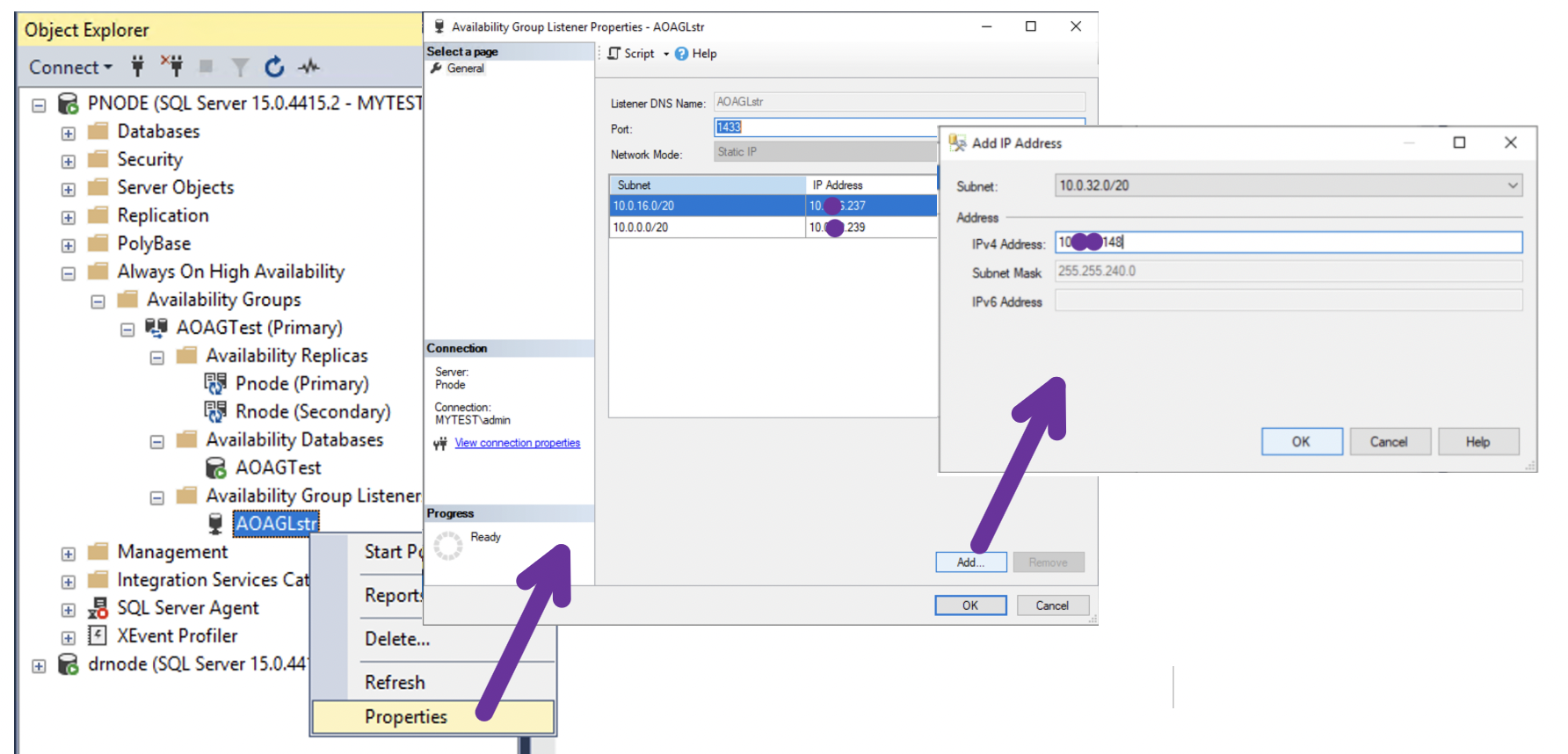 Shows Adding the Amazon EC2 Secondary IP to AOAG Listener