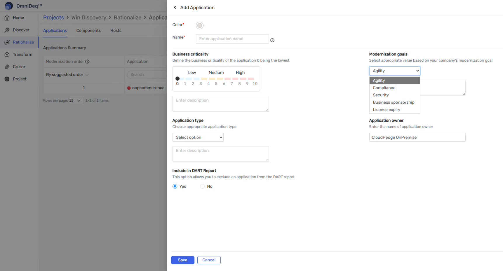 Generating blueprint for modernization in CloudHedge Flow