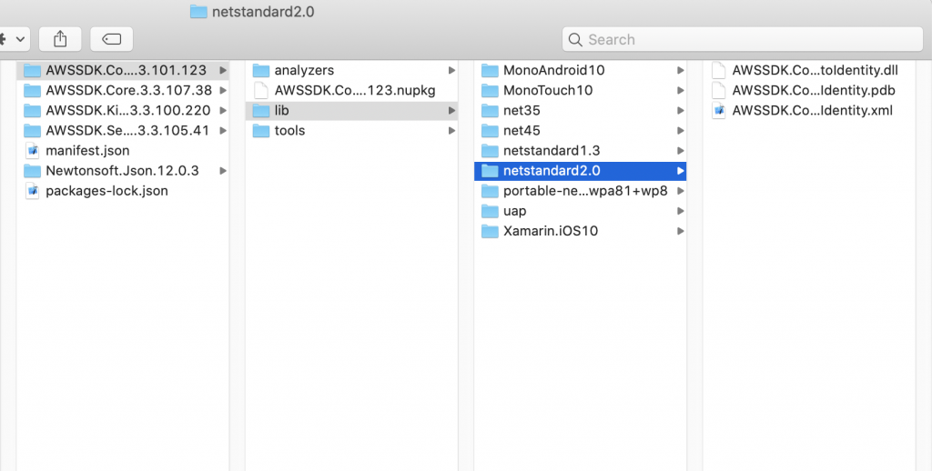 Image of the downloaded SDK folder instructing the developer to grab the netstandard2.0 .dll files.