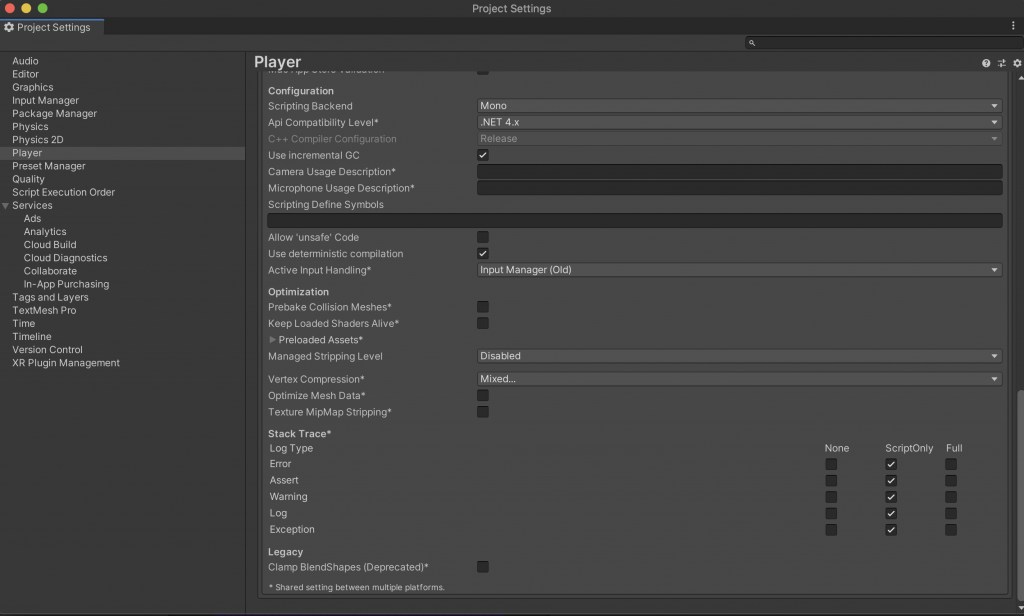 Image of the Unity Project Settings window instructing the developer to change the API Compatibility level to .NET 4.x