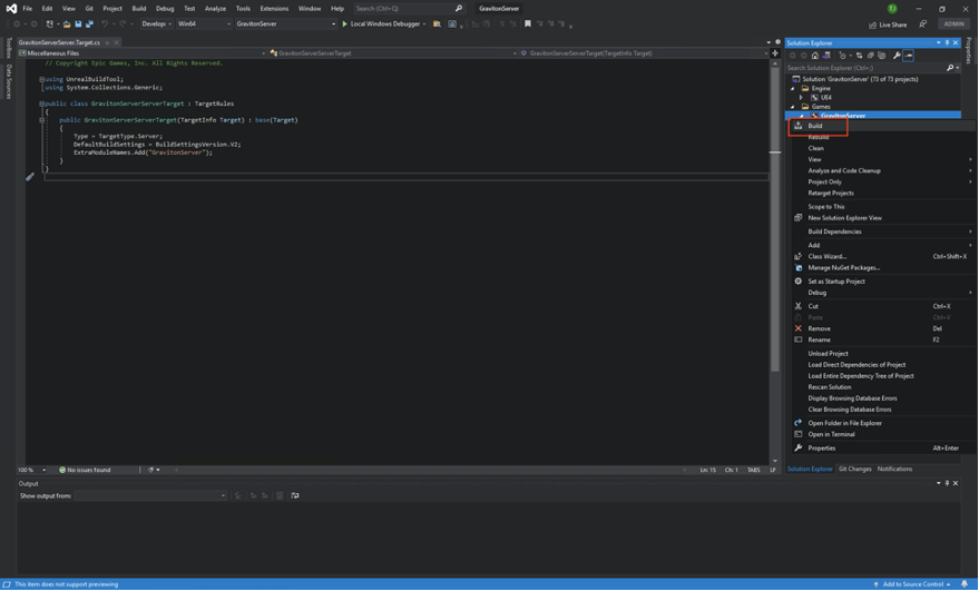 Visual Studio GravitonServer project name 