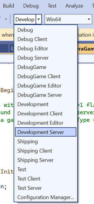 Image showing Development Server solution configuration highlighted