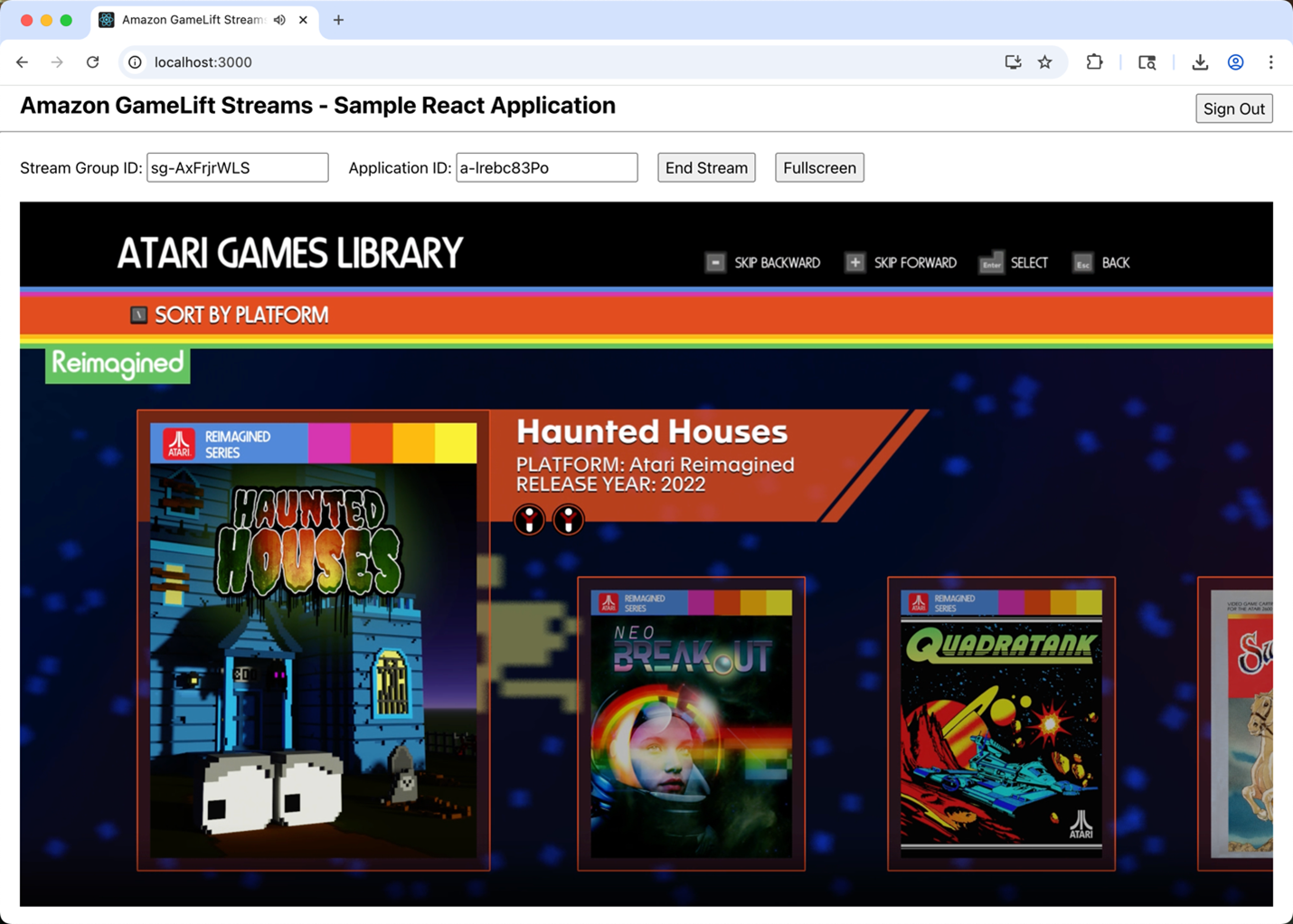 Real-time engine executable streaming within the sample solution frontend.