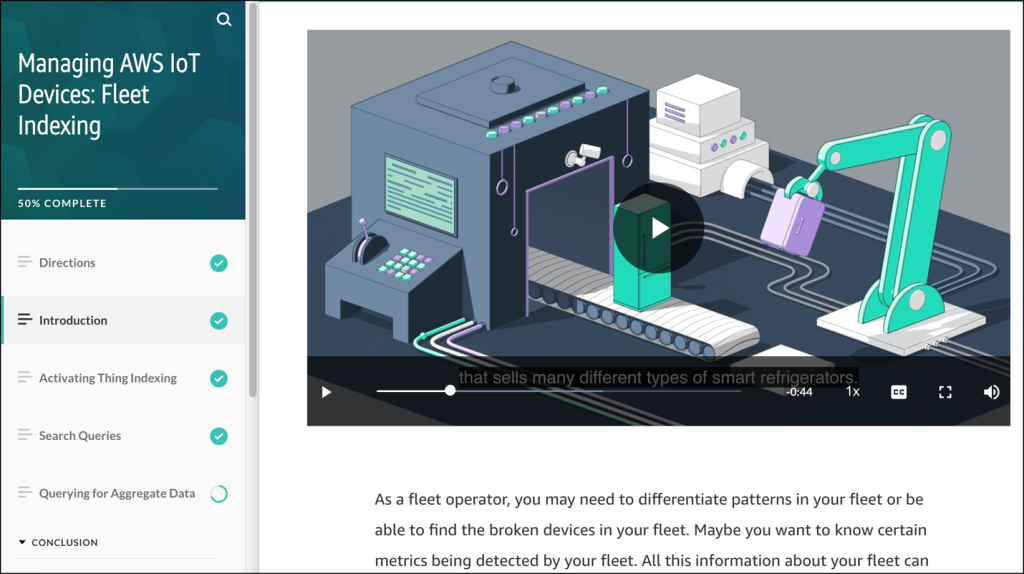 screenshot of Managing AWS IoT Devices: Fleet Indexing course