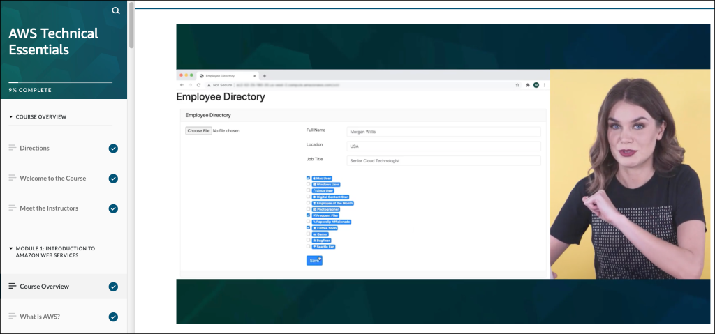 screenshot of AWS Technical Essentials digital course