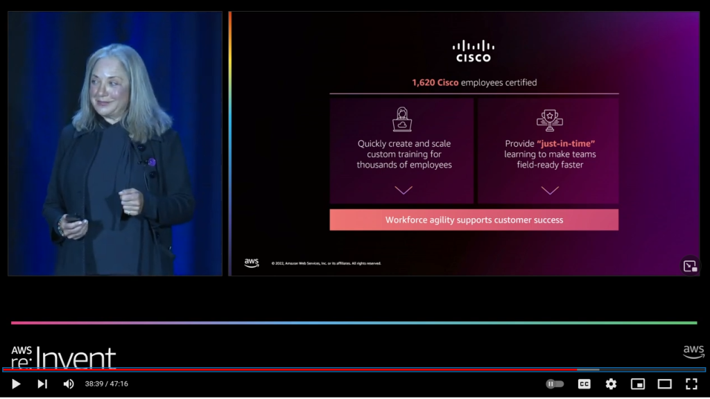 screenshot of video taken during AWS re:Invent 2022 of Rona Spiegel presenting