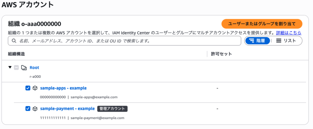 メンバーアカウントの選択