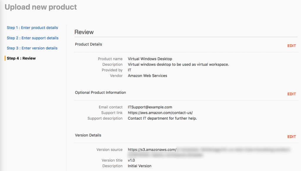 スクリーンショット – [新しい製品のアップロード] [確認] ページ