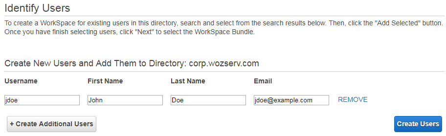 スクリーンショット – ステップ 4 – ユーザー名、名、姓、E メールアドレス入力画面