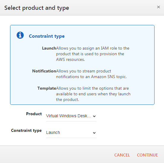 スクリーンショット – [製品とタイプの選択] ウィンドウ