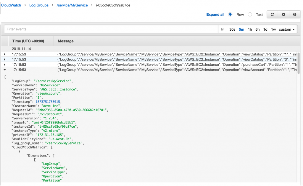 CloudWatch Logs entries