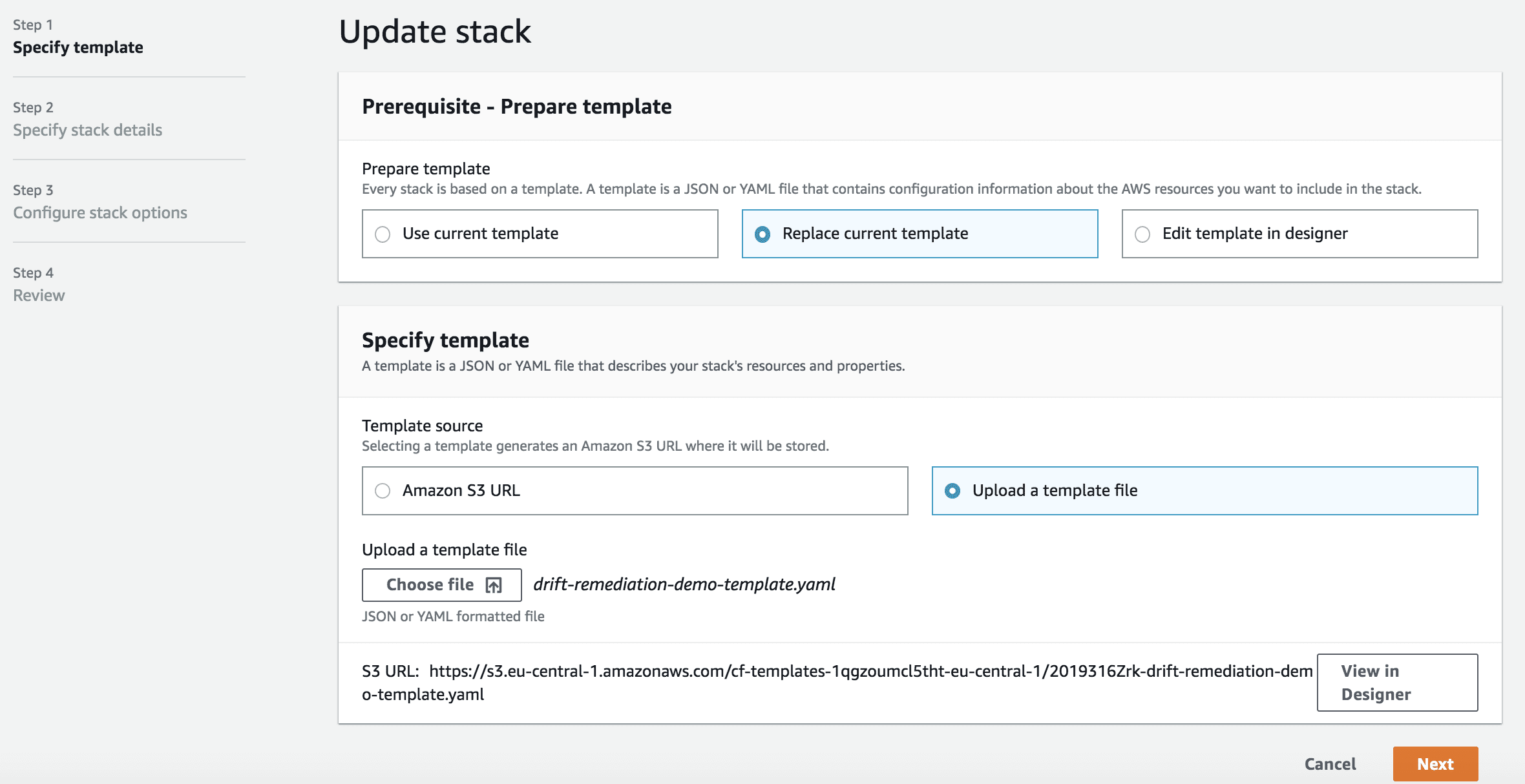 update stack wizard