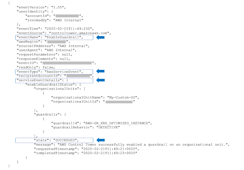 Screenshot of AWS CloudTrail log of lifecycle event
