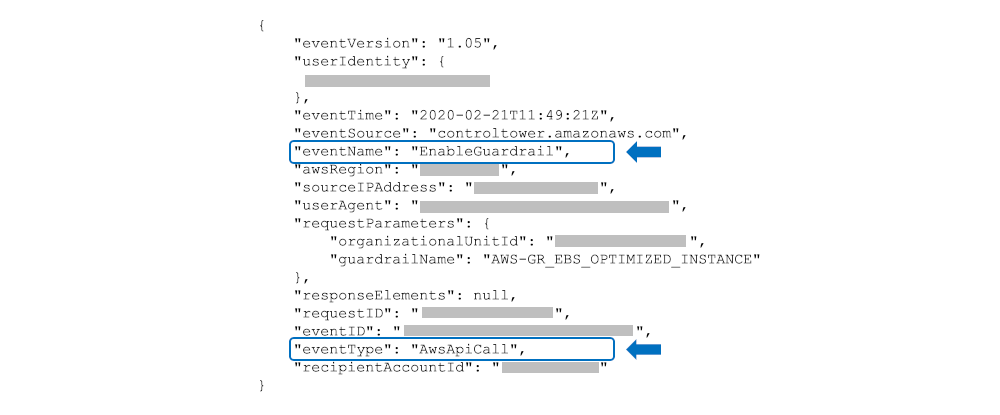 Screenshot of AWS CloudTrail log of user action