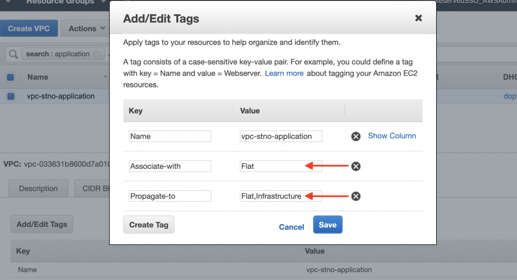Tags for Applications VPC